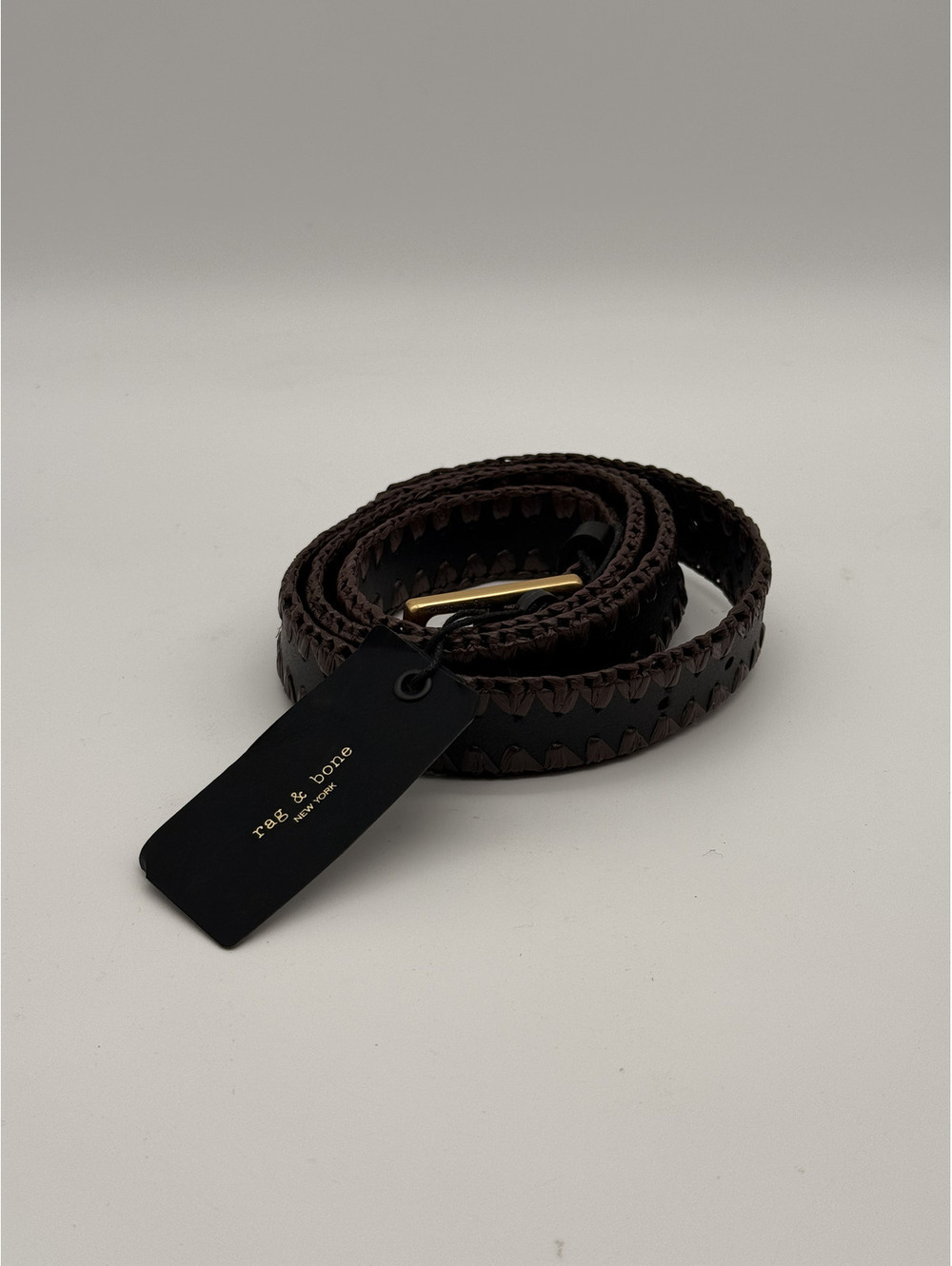 rag & bone Black Paprika Leather Belt with Gold Buckle
